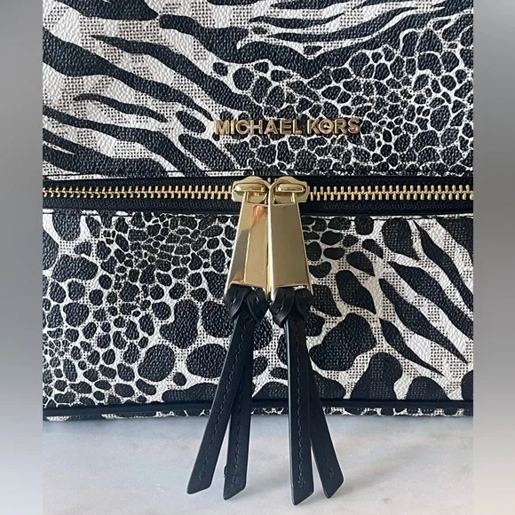 Michael Kors RheaBlack White MK Signature Zebra Medium Backpack